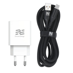 Neue Encore Energy GaN QC PD USB-A 18W USB-C 25W MD-2583R Netzladegerät + USB-A auf USB-C Kabel 2m
