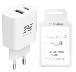 Neues Netzladegerät Encore Energy PD 3.0 Quick Charge 4.0 USB-A USB-C 20W Adapter MD-2083R + Samsung Combo USB-Kabel