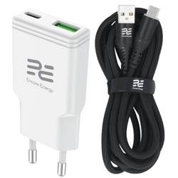Neues SLIM GaN 20W USB-A USB-C QC PD Netzladegerät Encore Energy MD-2083ZA + USB-A USB-C Kabel 2m