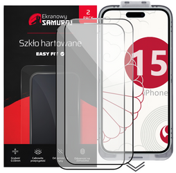 Neu Sichtschutzglas Ekranowy Samuraj für Apple iPhone 15 mit Easy Fit Rahmen | 2er-Pack