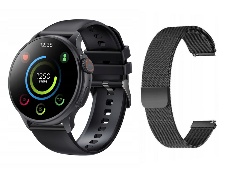 Nowy Smartwatch GlacierX Aura Black + Bransoleta mesh GX-AC60 BM