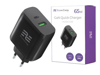 Neue GaN 65W USB-A + USB-C QC PD Netzladegerät Encore Energy MD-65C4329