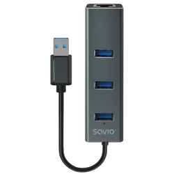 Nowy Savio Hub AK-58 3-portowy USB-A 3.1 Gen 1 z adapterem RJ-45
