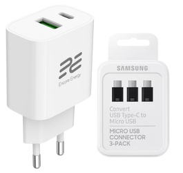 Neues Netzladegerät Encore Energy PD 3.0 Quick Charge 4.0 USB-A USB-C 20W Adapter MD-2083R + Samsung Micro USB zu USB-C Adapter